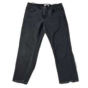 Current/Elliott The Roller Jeans Sz 31 Black Frayed Hem Cropped Denim